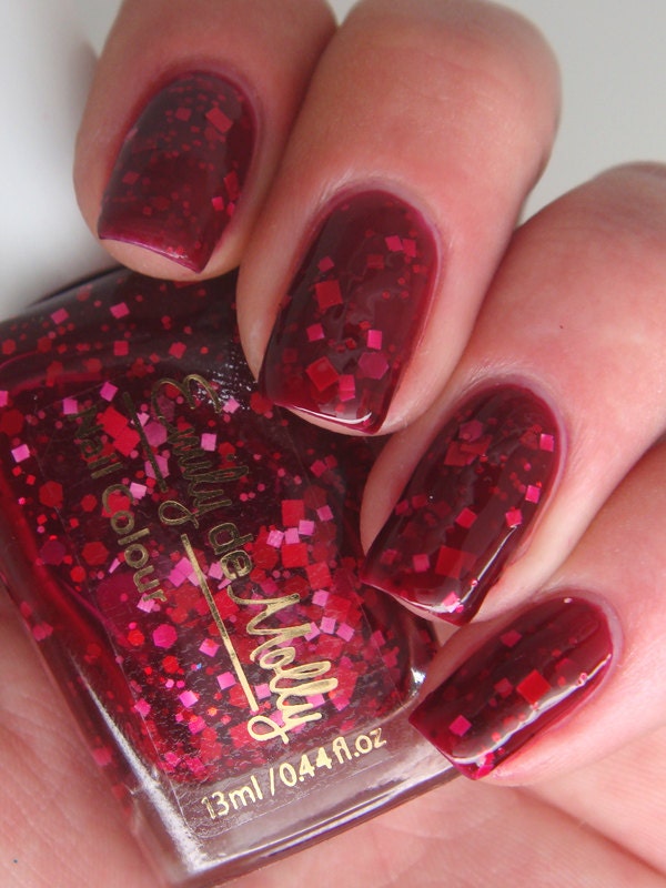 Nail polish - "No Love Lost"  red and pink glitter in a dark red jelly base - LAST BOTTLES