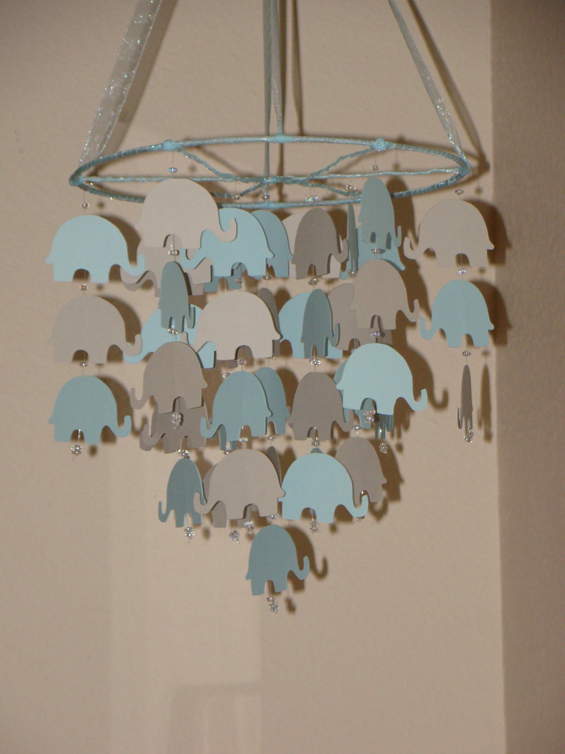 Elephant Baby Mobile Blue and Gray Can be custom to your colors Photography Prop