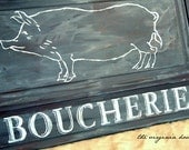 Gray Swine, Pig Rustic Hand Painted BOUCHERIE Wood Sign