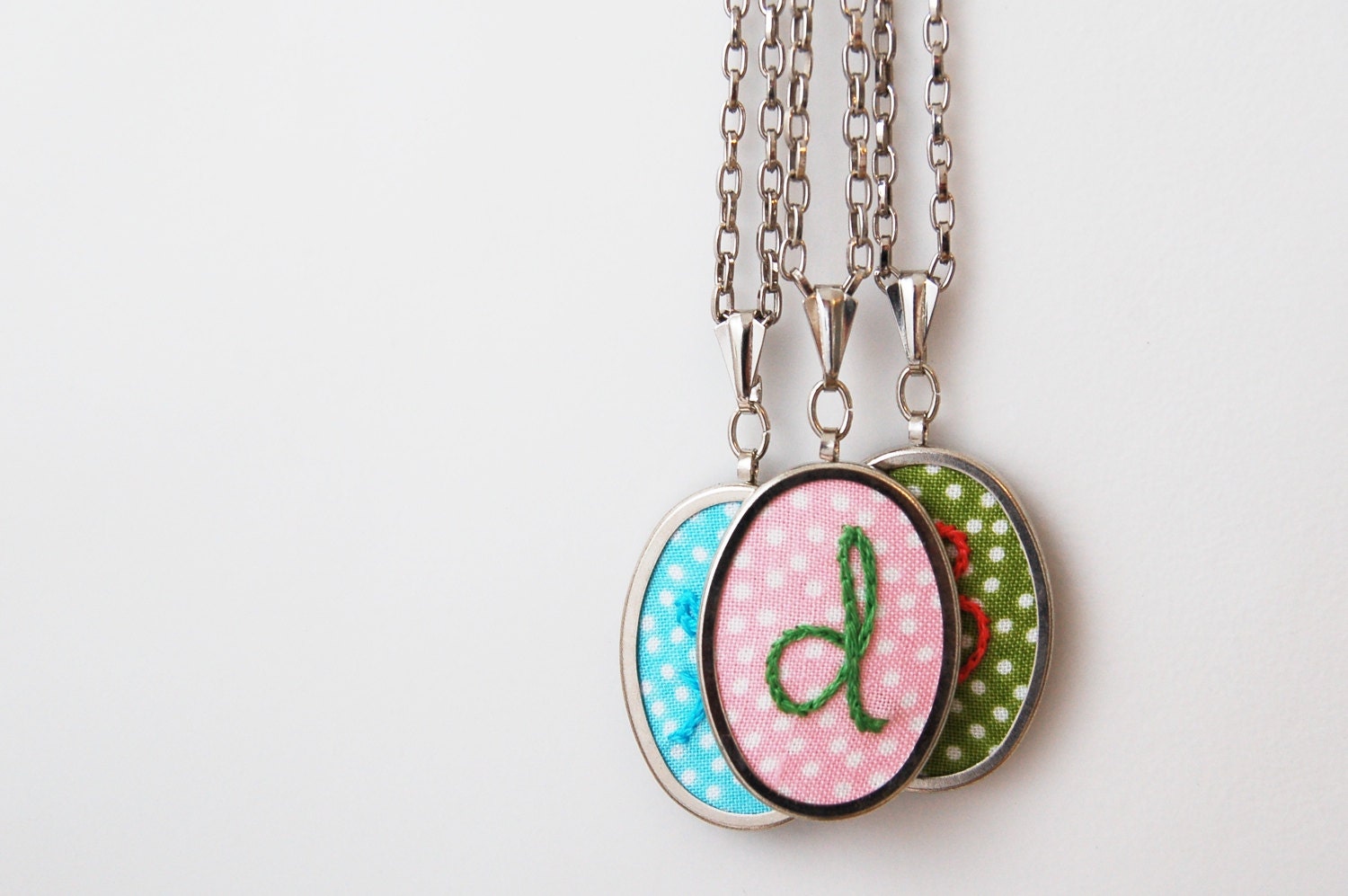 Embroidered Initial Necklace. Made to Order - - 20 INCH CHAIN
