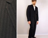 Vintage 1950s Suit, Mens Black Striped Wool VLV Three Button Suit