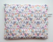 ipad case - geometric - large zipper pouch - padded - triangle pattern - hand made