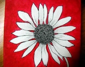 5x5 Original Flower 2 Painting with Pen and Ink on Canvas