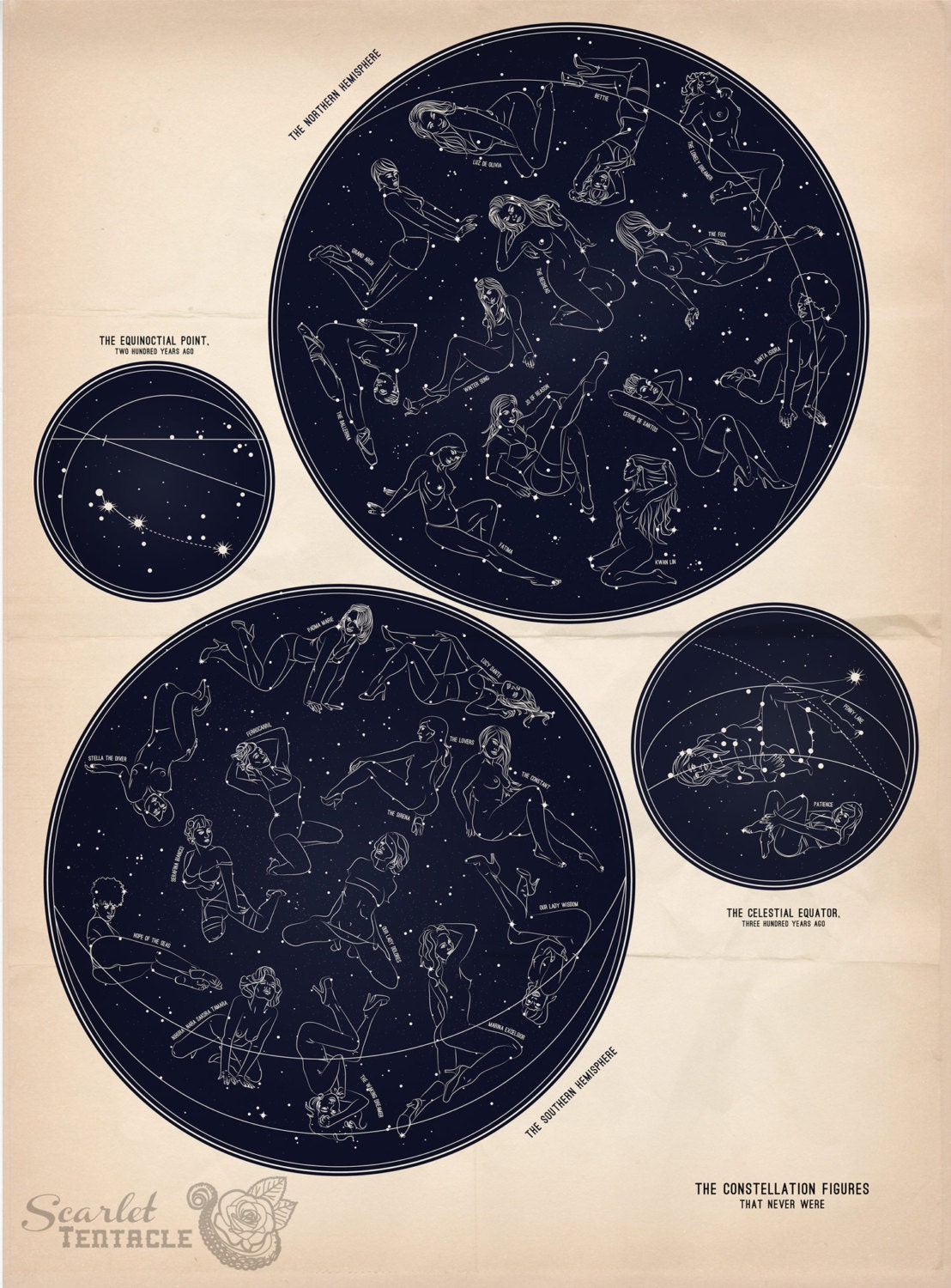 Astronomy Star Chart Print for Adults - 8x10 Vintage Inspired Retro Erotic Giclee 8x10 Art Home Decoration -  Mature