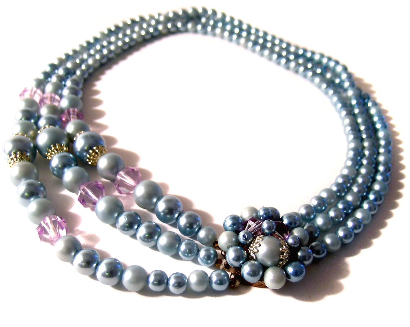 Blue pearl necklace vintage faux pearl multi strand fifties