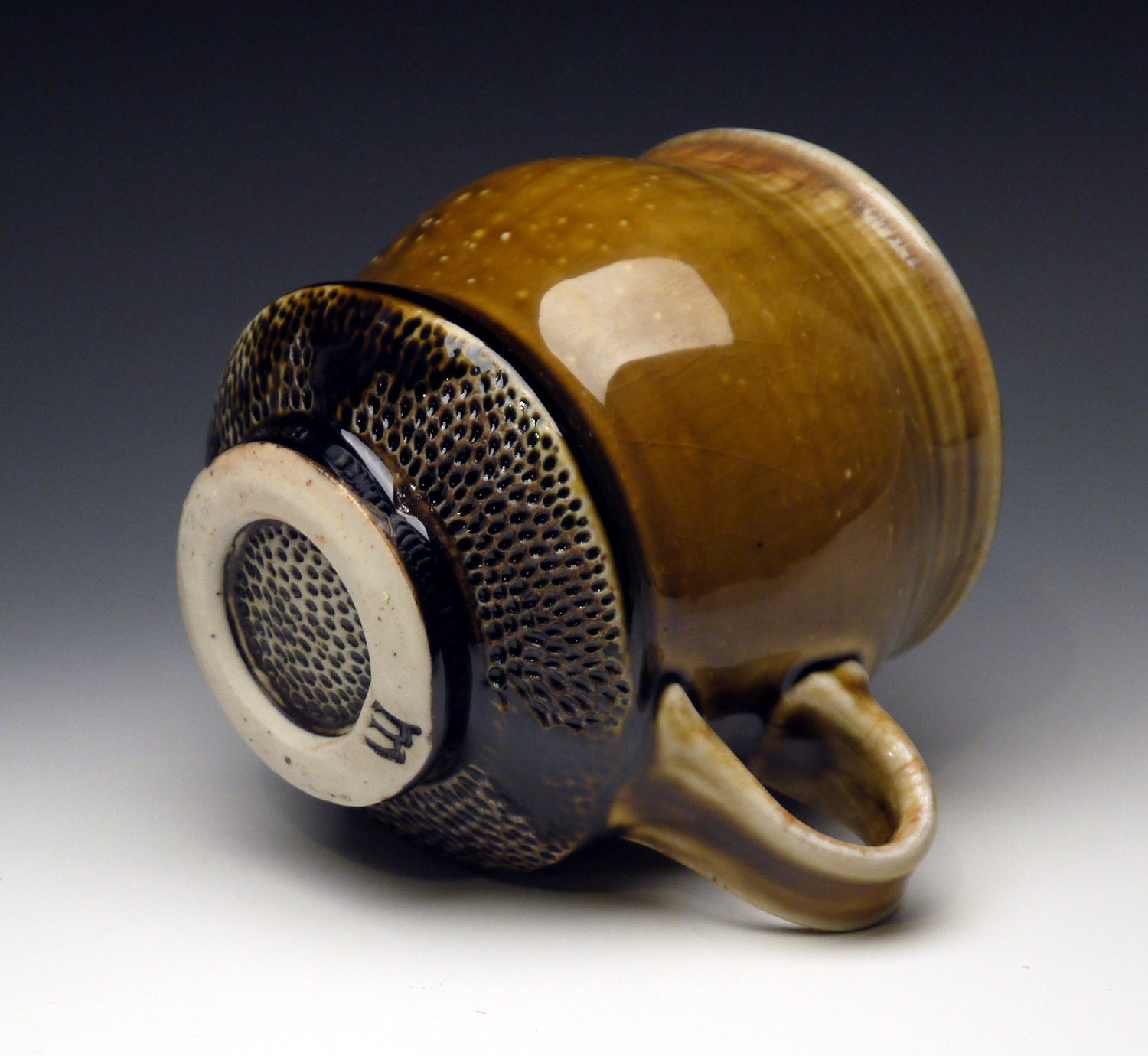 Coffee  / Tea Cup, amber glaze, woodfired, with handle