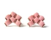 Vintage Pink Chevron Earrings, Geometric Jewelry, Clip on Earrings, Pink and Gold Costume Jewelry, EXCELLENT Condition