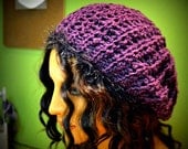 Crocheted Slouch Hat-Eggplant-Wool/Silk/Nylon-Autumn-Winter