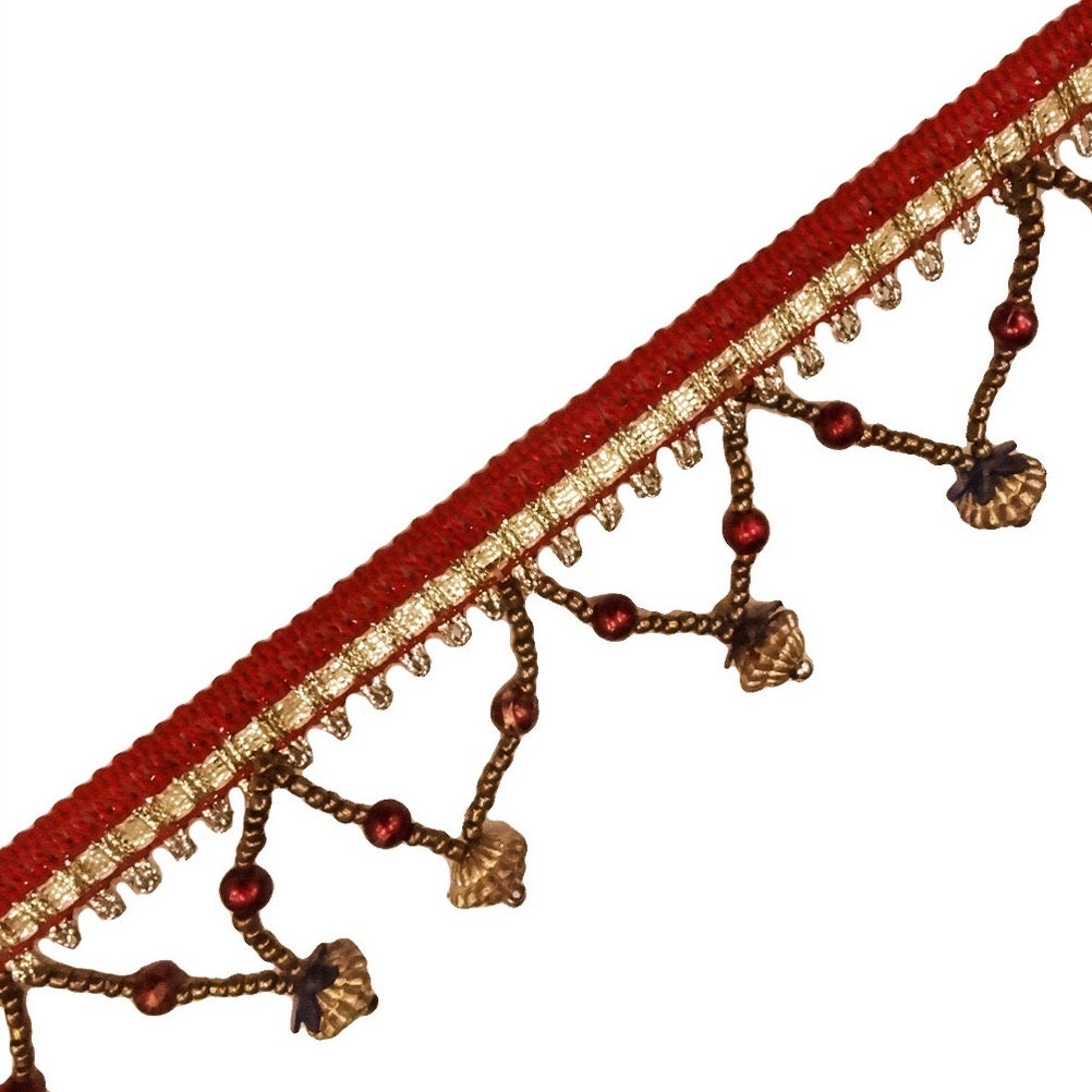 FREE SHIPPING Copper Beaded Fringe Ribbon Trim Reflecting Sequin Decorative Lace Sewing 3 Yard - FRT113A