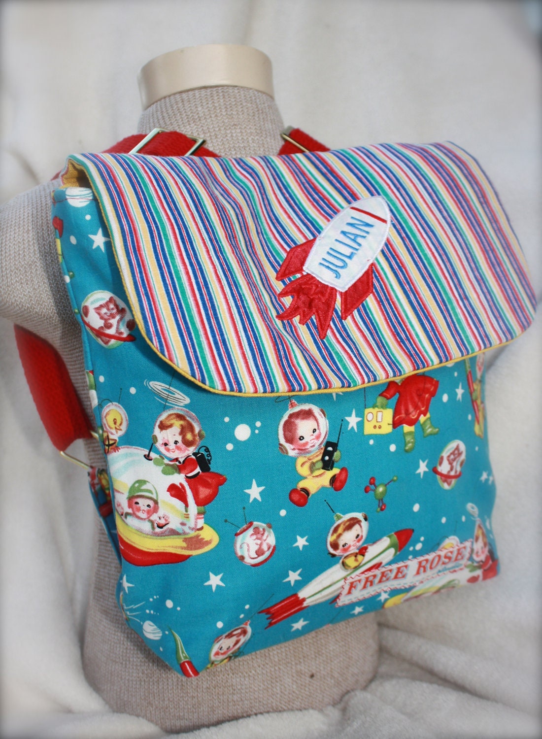 Cosmonaut Backpack Personalized in Retro Rocket Rascals Space Ship Pre School