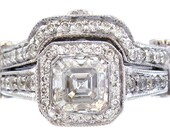 14k white gold asscher cut diamond bezel engagement ring and band 2.40ctw