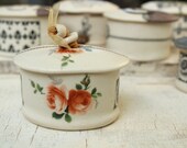 Porcelain rose jewelry box with porcelain beads on gold organza ribbon from the women jewelry box series