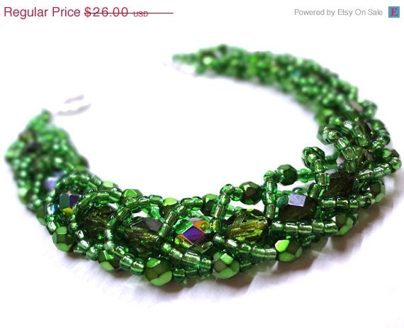 Black Friday SALE Dazzling Green Bracelet - Beaded Flat Spiral - MegansBeadedDesigns