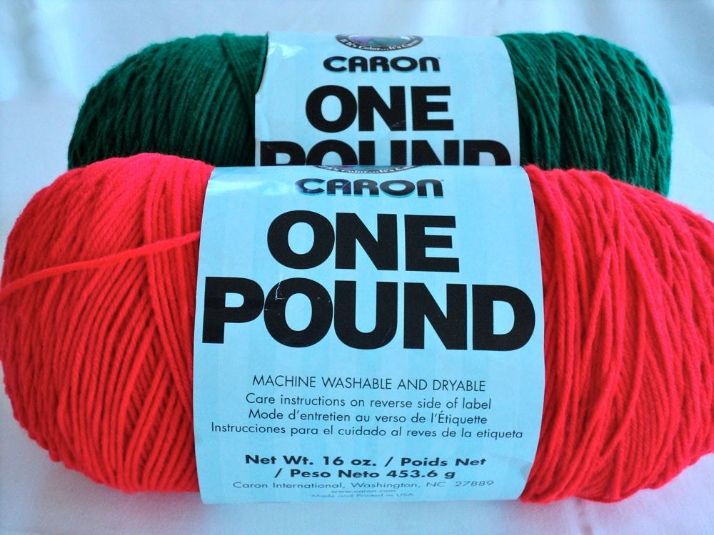 Red and Green Acrylic Yarn - Caron One Pound - Set of 2 - Total of 2 Pounds of Yarn
