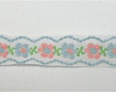 Vintage Jacquard Pink Blue Embroidered Ribbon Trim