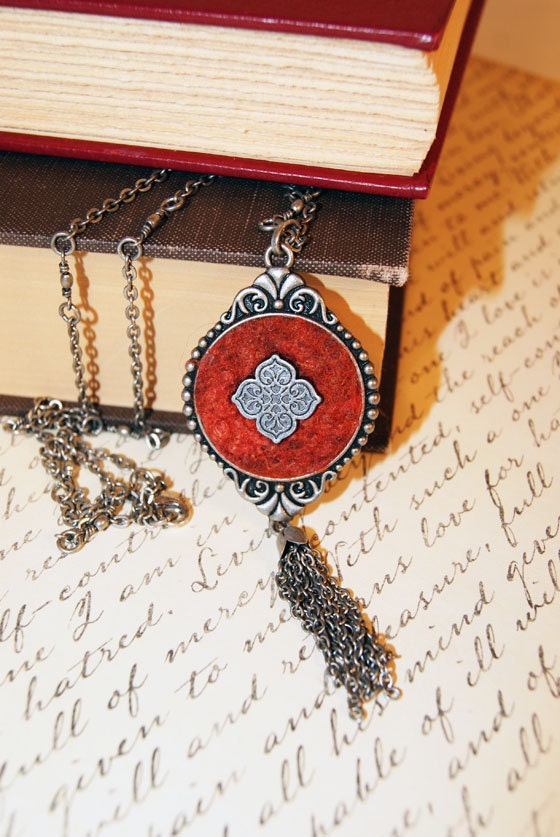 Terracotta Brown Wool Pendant. Gift 35