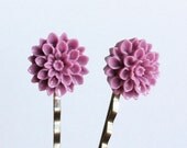 Purple chrysanthemum silver hair slide set with gift bag
