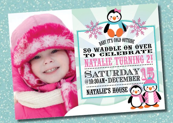 DIY Printable Winter Penguin Birthday Photo Invitation Il_570xn