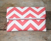 coral chevron foldover clutch purse / spring summer / zig zag / bridesmaids