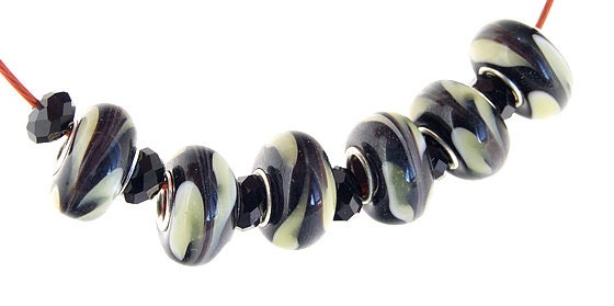 Big Hole 4.5mm 5Beads Twist  Lampwork bead Candy  Black Lampwork Handmade jewelry designs European Style
