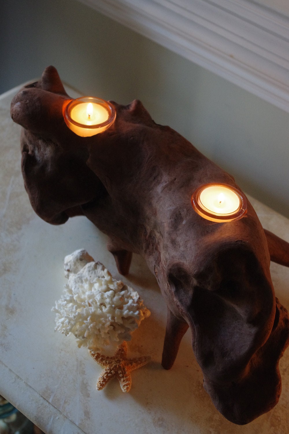 Two Votive Driftwood Candle Holder - Beach Decor
