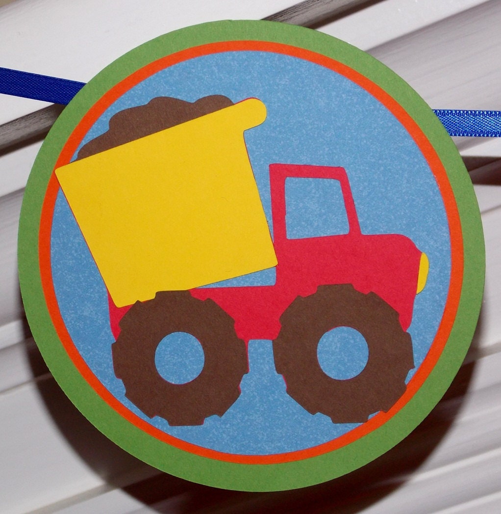 Construction Happy Birthday Banner ... Dump Trucks ... red blue orange green brown ... READY TO SHIP ... panels adjustable Il_170x135