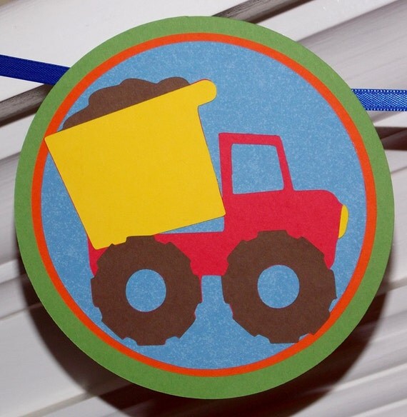 Construction Happy Birthday Banner ... Dump Trucks ... red blue orange green brown ... READY TO SHIP ... panels adjustable Il_570xn