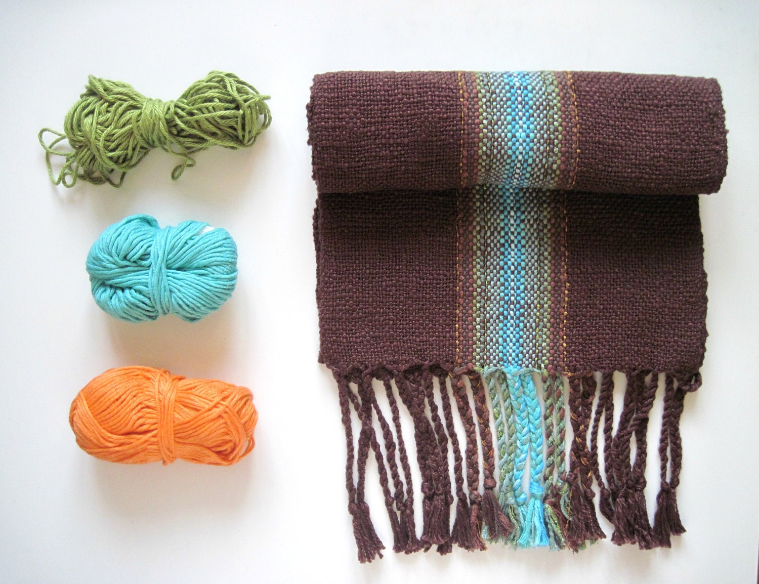 The 'Minerals in the Earth' Cotton Handwoven dark brown and turquoise scarf