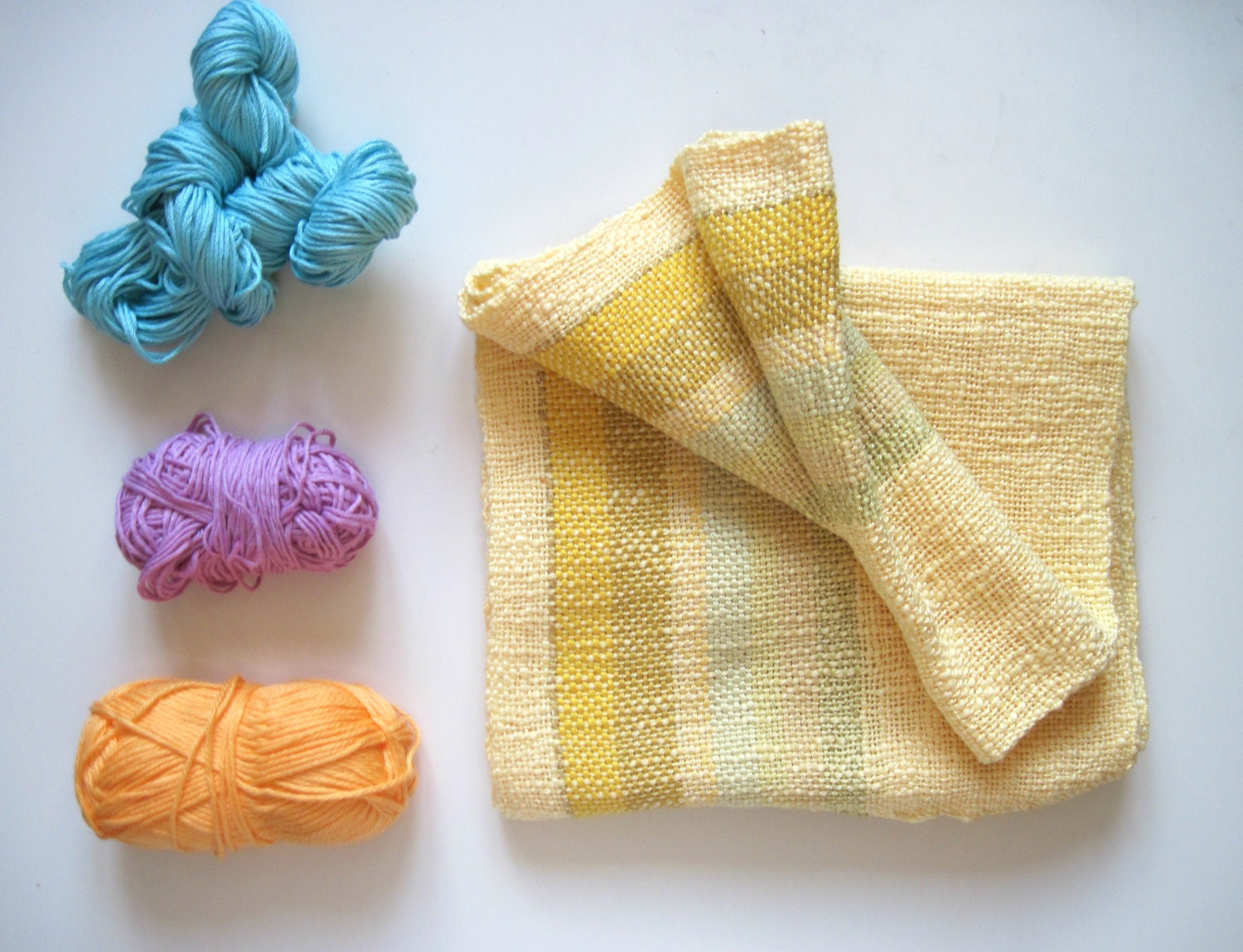 Yellow Cotton Scarf Handwoven titled 'Buttercups, Pollen, and Lemons'