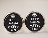 18mm Cuff Links, Black Keep Calm Carry On Cuff Links, Resin Cuff Links, Mens Accessories, Cufflinks C77S
