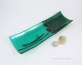 Fused Glass Serving Tray - Emerald and Kelly Green - Sushi Style Serving Vessel - Home Decor