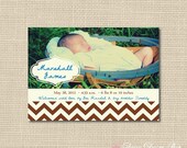 Birth Announcement with Photo - Chevron Stripes and Bracket Frame - New Baby Boy