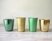 Vintage Anodized Aluminium Cups in Green and Gold - rustic vases/ wedding dÃ©cor - Collection of 4 - thefoxandthespoon