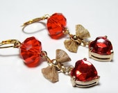 Heart Earrings Red with Gold Bow