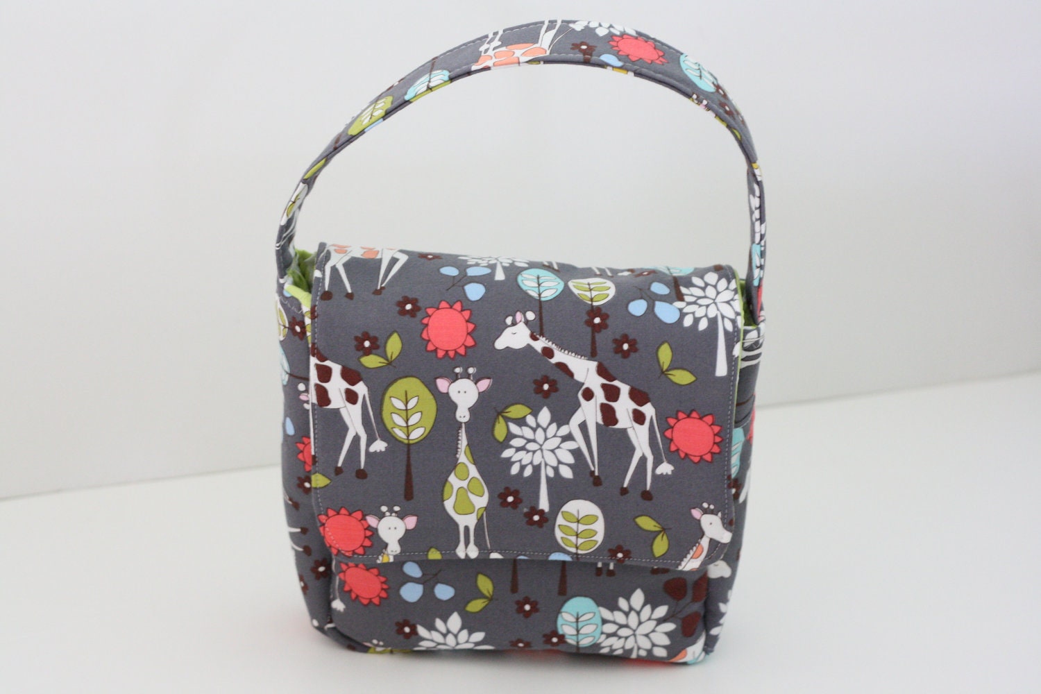 Childrens Lunch Box, Fresh Modern Eco Friendly, Giraffe Garden and Green Polka Dots