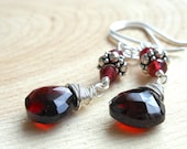Dangle Garnet Earrings Jewelry, January Birthstone, Sterling Silver Red Briolette Earrings