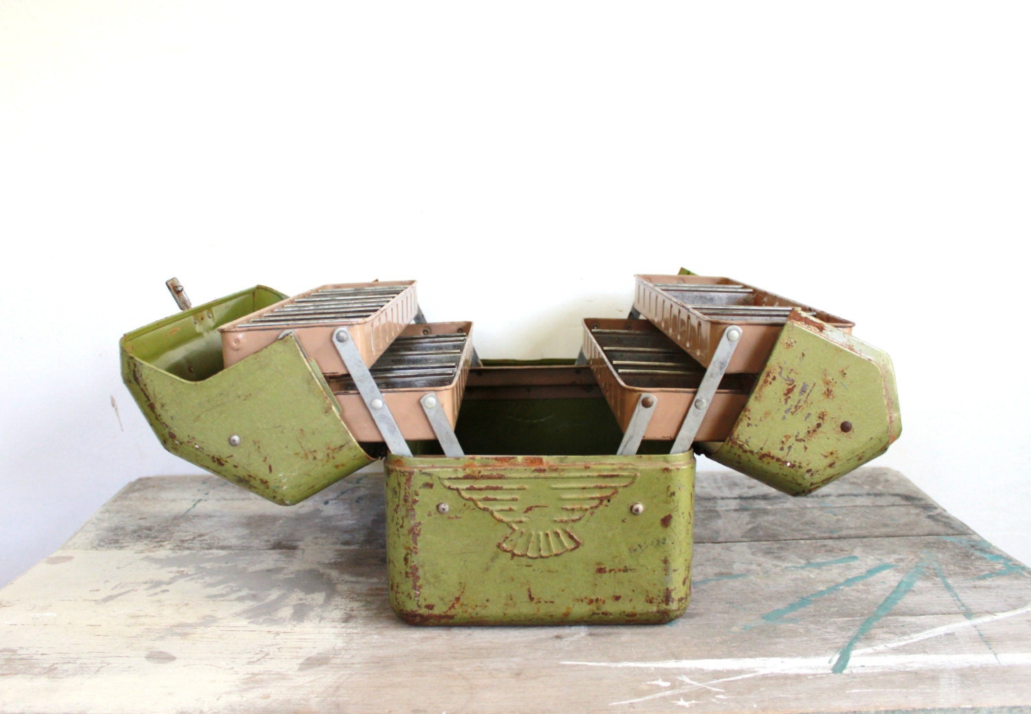 vintage green tackle box