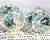 The Ice Series-  Signature Wire Wrapped Stud Earrings with indian sapphire, light blue and clear swarovski crystal beads