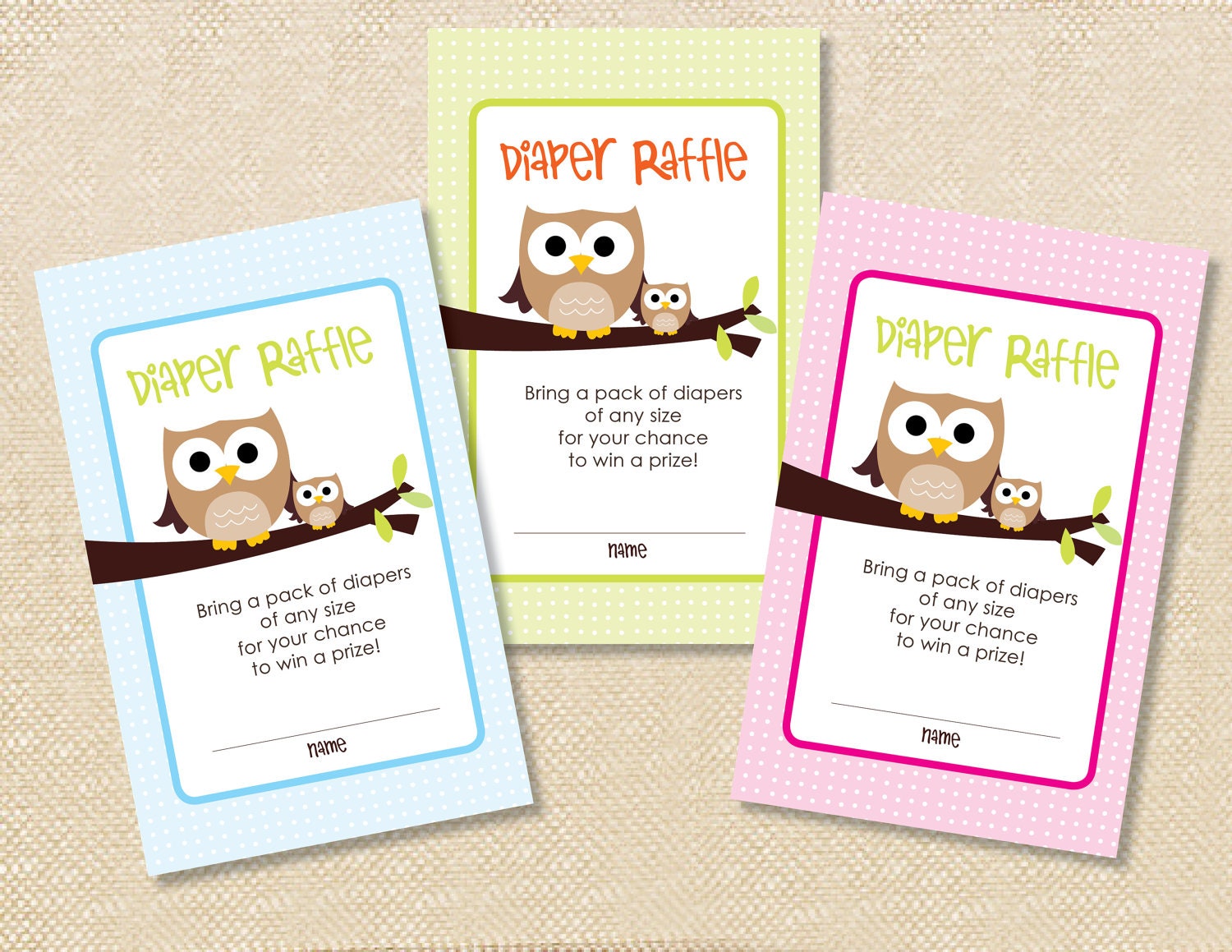 Diaper Raffle Tickets - OWL - set of 12 Il_570xn