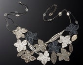 Monochromatic bib necklace, leaf jewelry