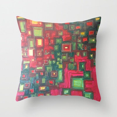 PiLLOW COVER - abstract painting - contemporary fine art - modern decor - red green gold