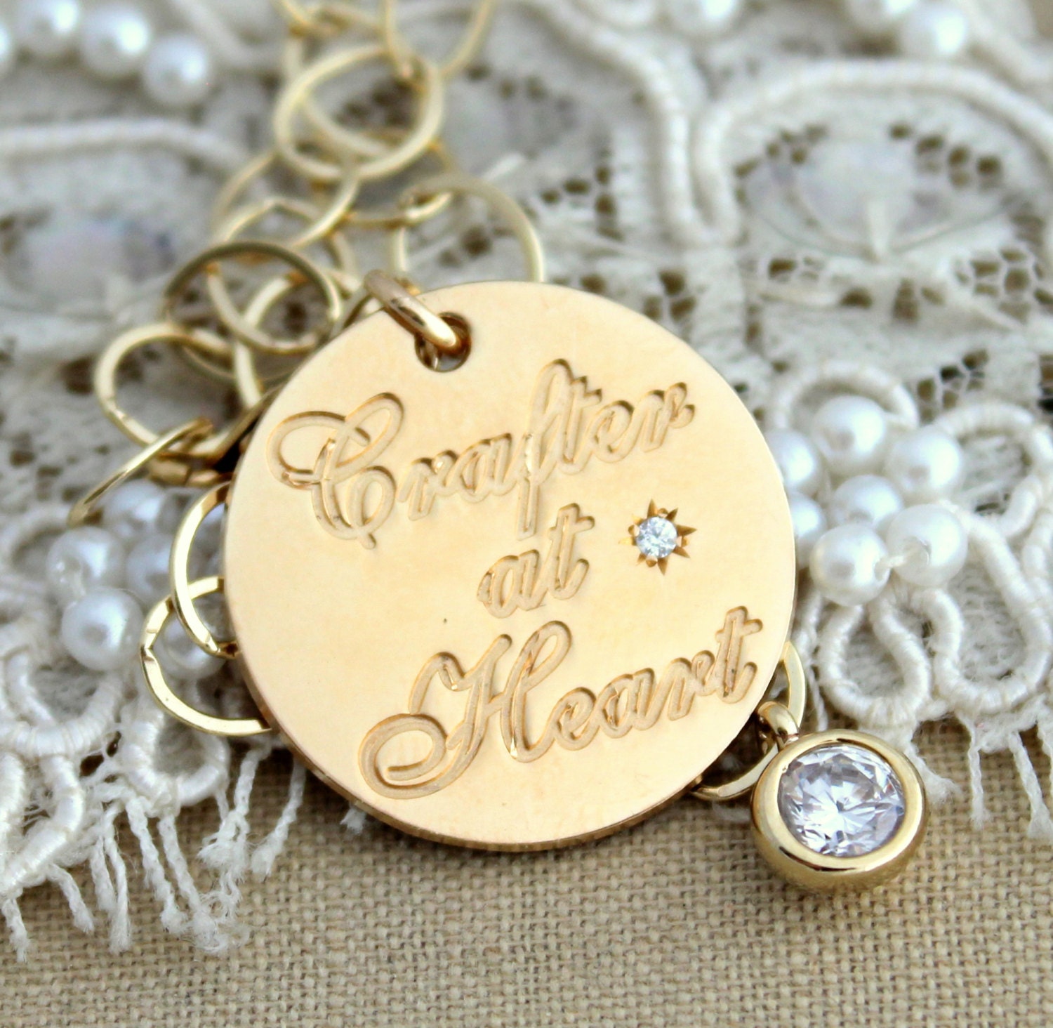 Charm bracelet for Crafters at Heart - 14k Real Gold Filled and cz zircon