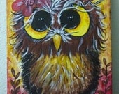 Cute brown owl girl whimsy birds wall decor/wall art/nursery art original acrylic painting J.O.