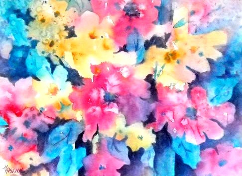 STUDIO SALE - Watercolor of Bright Colorful Spring Flowers - Original Painting by Martha Kisling