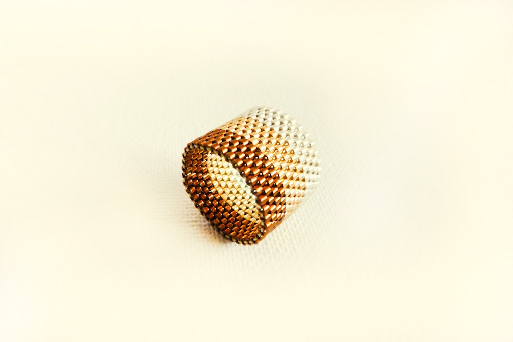 Trio band ring. Wide custom band ring. Seed beads fashion jewelry. Mothers Day gift idea