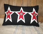 Wool Pillow with Red and White Appliqued Stars