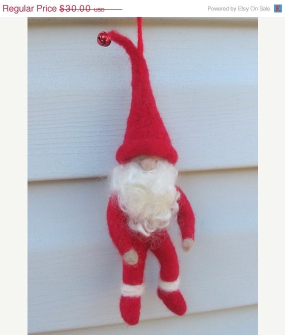 ON SALE Needle Felted Santa Elf - Woodland Doll - Santa claus elf - Needle felted christmas ornament - Santa ornament - santa doll - BitsOfFiber