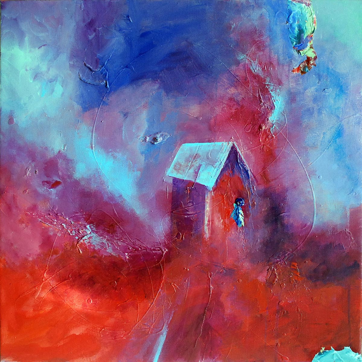 Original 20 x 20 Red Sweep Painting