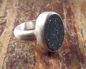 Sterling Silver & Black Druzy Ring Drusy Ring, Statement Ring, Cocktail Ring, Size 6