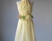 Dress Romantic Bridesmaids Wedding Dreamy Misty  / Yellow / Mustard  / Sun yellow / Gray flowers   Soft Heavenly Chiffon